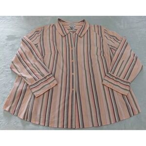 George Women's Plus Shirt Stretch 26W /28W Button-Down the Front Striped Top